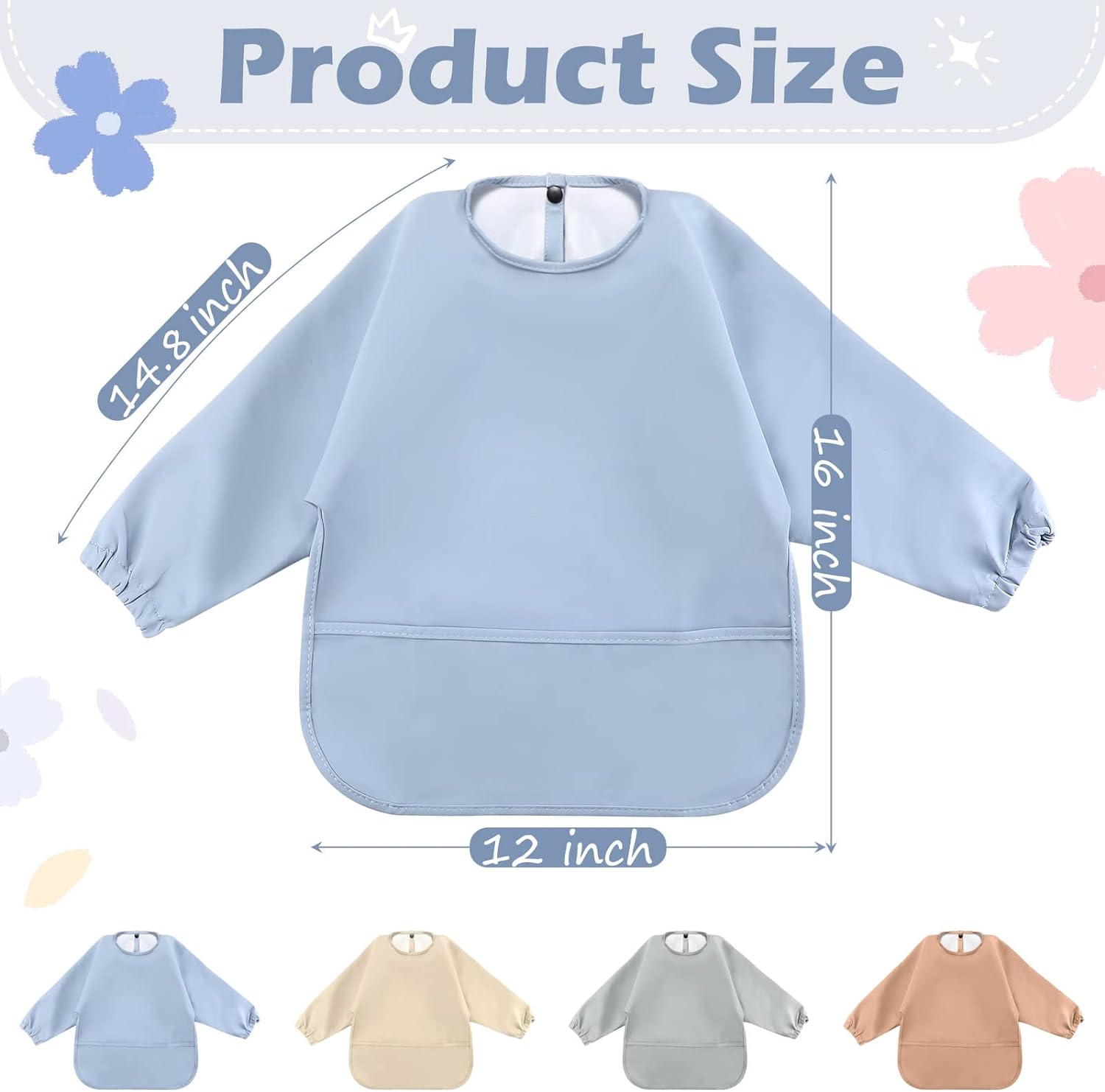 4 Pack Long Sleeve Baby Bibs Waterproof Long Sleeved Bib Baby Eating Smock Bib Feeding Baby Bib with Sleeves Baby Shirt Bib with Food Catcher Soft Art Smock Bibs for Babies Toddlers 6-36 Months - Image 2